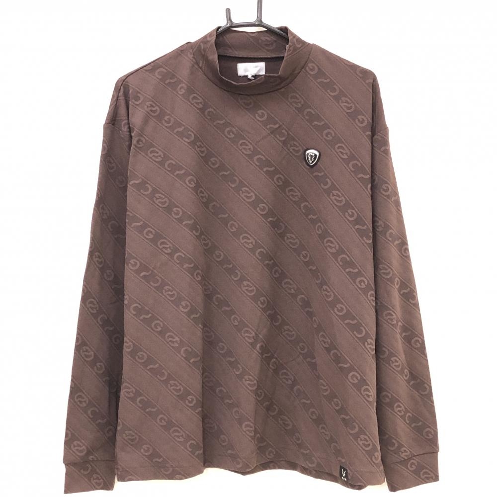 【新品】CPG 長袖ハイネックシャツ ブラウン ロゴ地模様 斜めストライプ調 斜めストライプ調 メンズ 3(L) ゴルフウェア 2024年モデル CPG