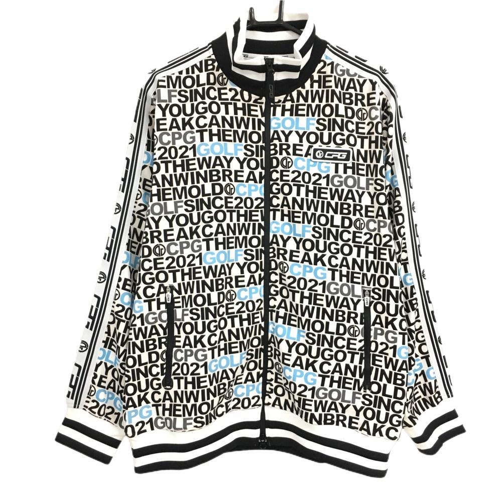 【新品】CPG ジャケット 白×黒 ロゴ総柄 ストレッチ メンズ 4(XL) ゴルフウェア CPG