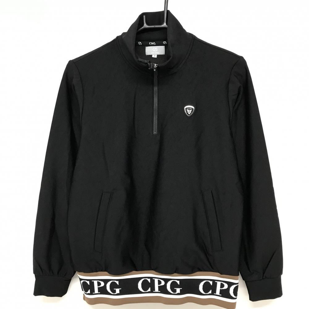 【新品】CPG ハイネックブルゾン 黒 ハーフジップ 立体ロゴ 裏微起毛 裾ロゴライン レディース 3(L) ゴルフウェア 2024年モデル CPG