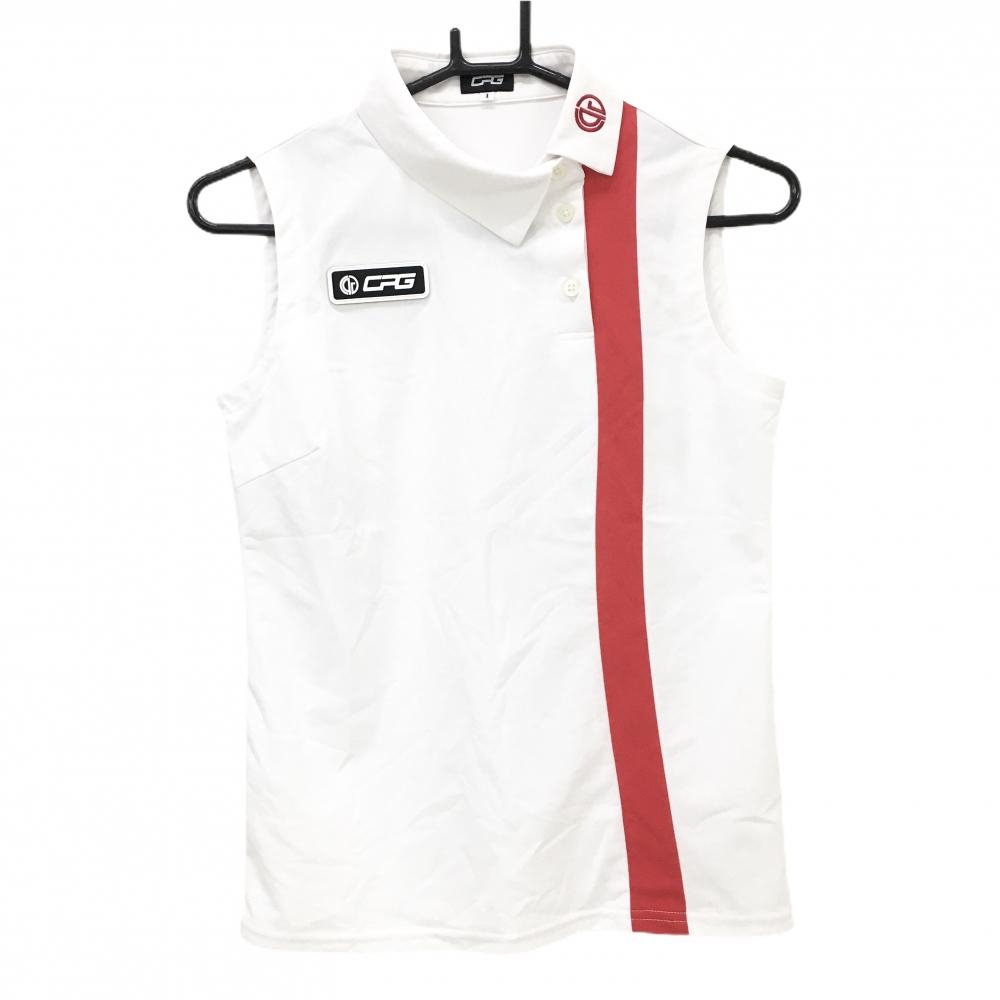 【美品】CPG ノースリーブポロシャツ 白×レッド シリコンロゴ 前ライン  レディース 1(S) ゴルフウェア CPG