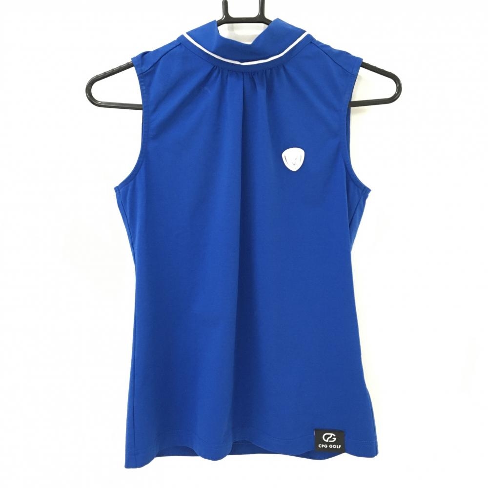 【美品】CPG ノースリーブハイネックシャツ ブルー×白 ネックリボン  レディース 1(S) ゴルフウェア 2024年モデル CPG