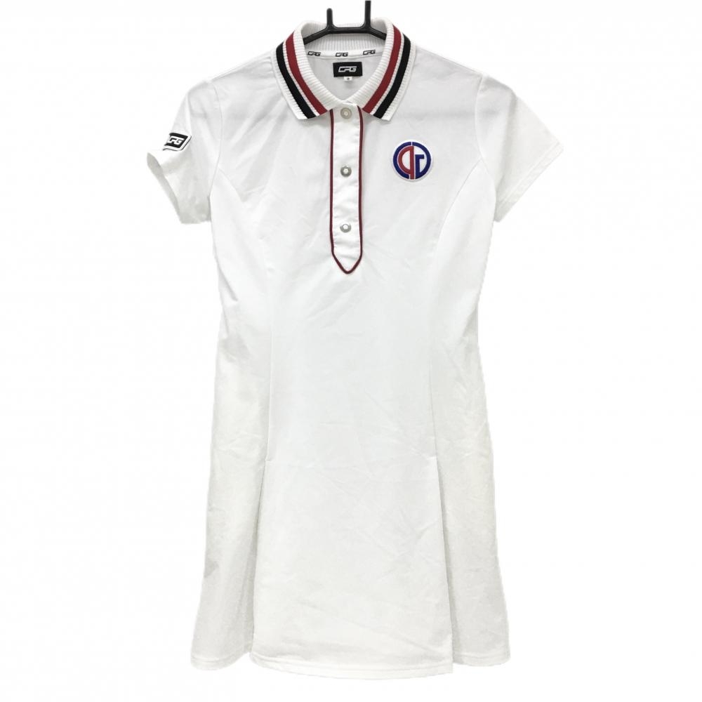 【未使用品】CPG 半袖ポロワンピース 白×レッド×黒 襟ニット スナップボタン  レディース 2(M) ゴルフウェア 2023年モデル CPG