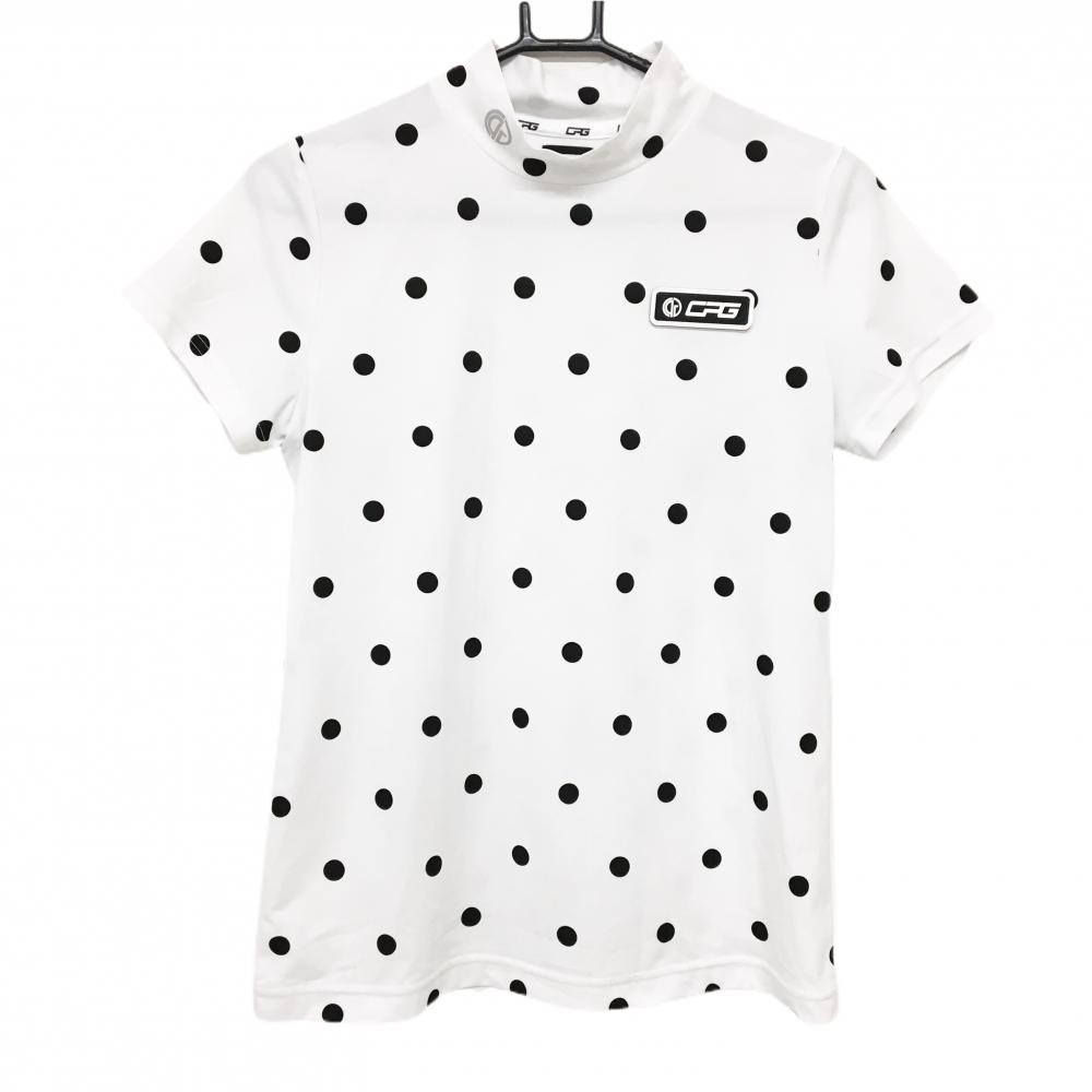 CPG 半袖ハイネックシャツ 白×黒 ドット シリコンロゴ レディース 3(L) ゴルフウェア CPG