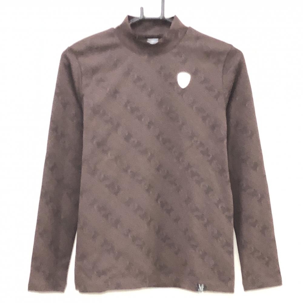 【新品】CPG 長袖ハイネックシャツ ブラウン ロゴ地模様 斜めストライプ調 レディース 1(S) ゴルフウェア 2024年モデル CPG