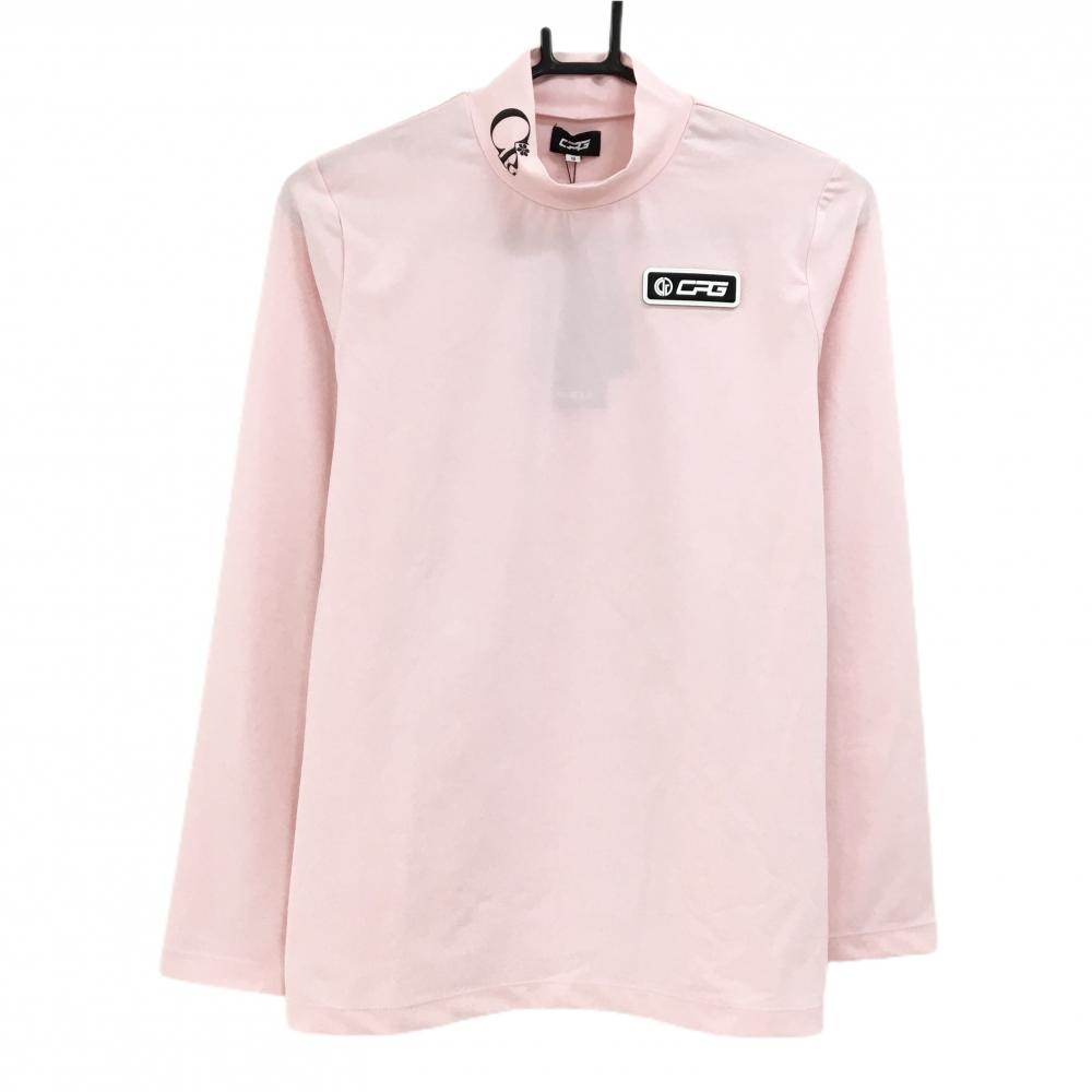 【新品】CPG 長袖ハイネックシャツ ライトピンク×黒 立体ロゴ ネックロゴプリント レディース 3(L) ゴルフウェア CPG