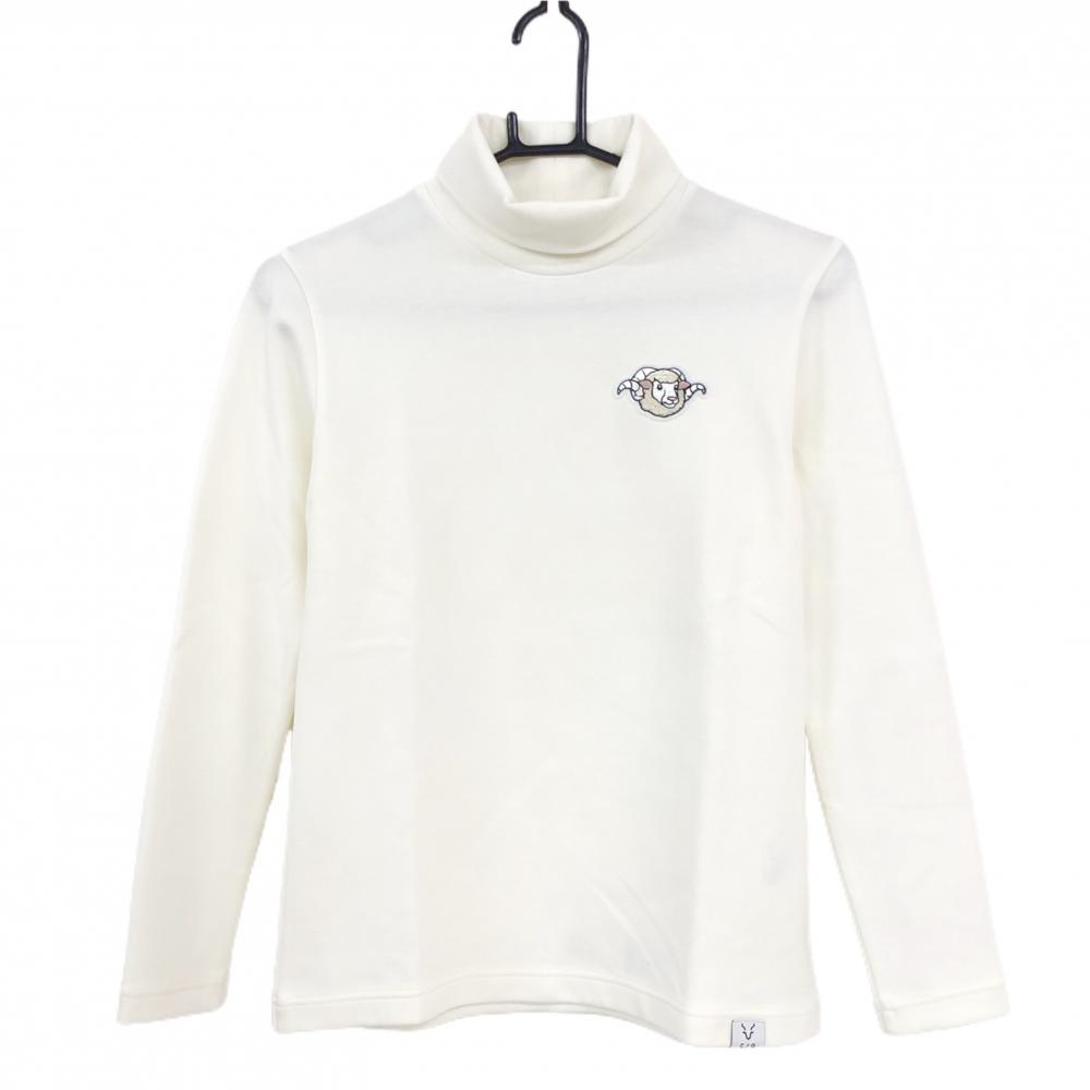 【新品】CPG 長袖タートルネックシャツ アイボリー×ベージュ ヒツジワッペン LUX-WARM レディース 1(S) ゴルフウェア 2024年モデル CPG