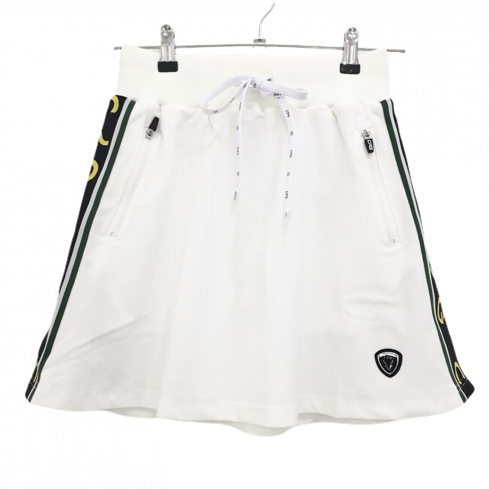 【新品】CPG スカート 白×黒 メッシュ調 ウエストゴム 調節紐 サイドロゴライン レディース 2(M) ゴルフウェア 2024年モデル CPG