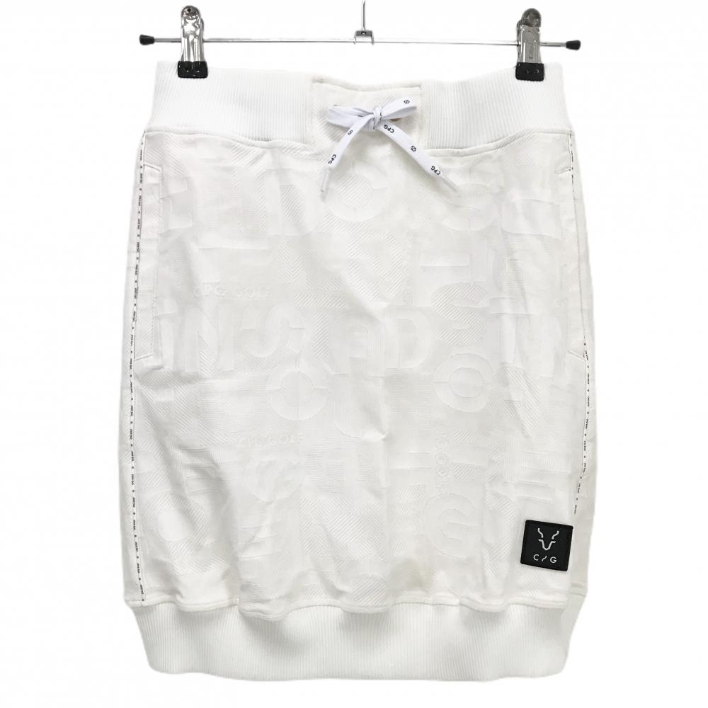 【新品】CPG スカート 白 英字地模様 サイドロゴライン ウエストゴム 調節紐 レディース 3(L) ゴルフウェア 2024年モデル CPG