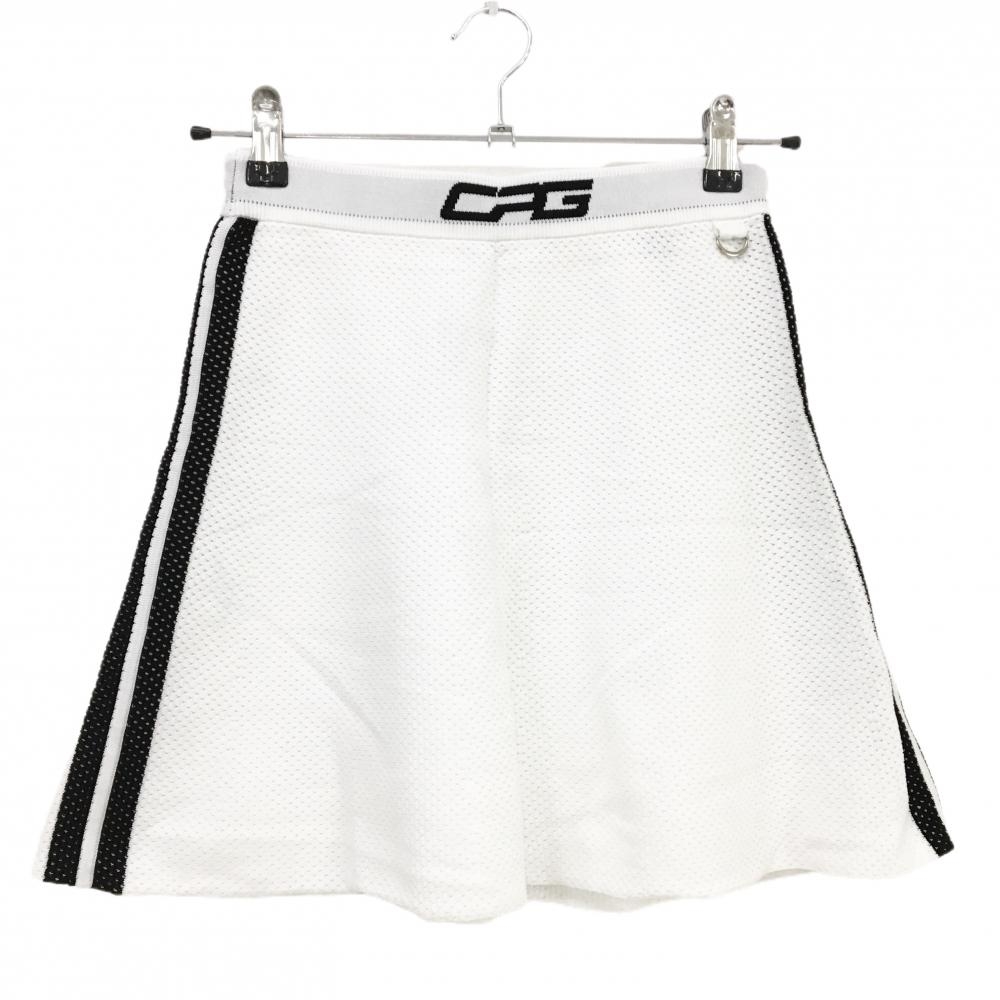 CPG ニットスカート 白×黒 メッシュ調 ウエストゴム レディース S ゴルフウェア CPG