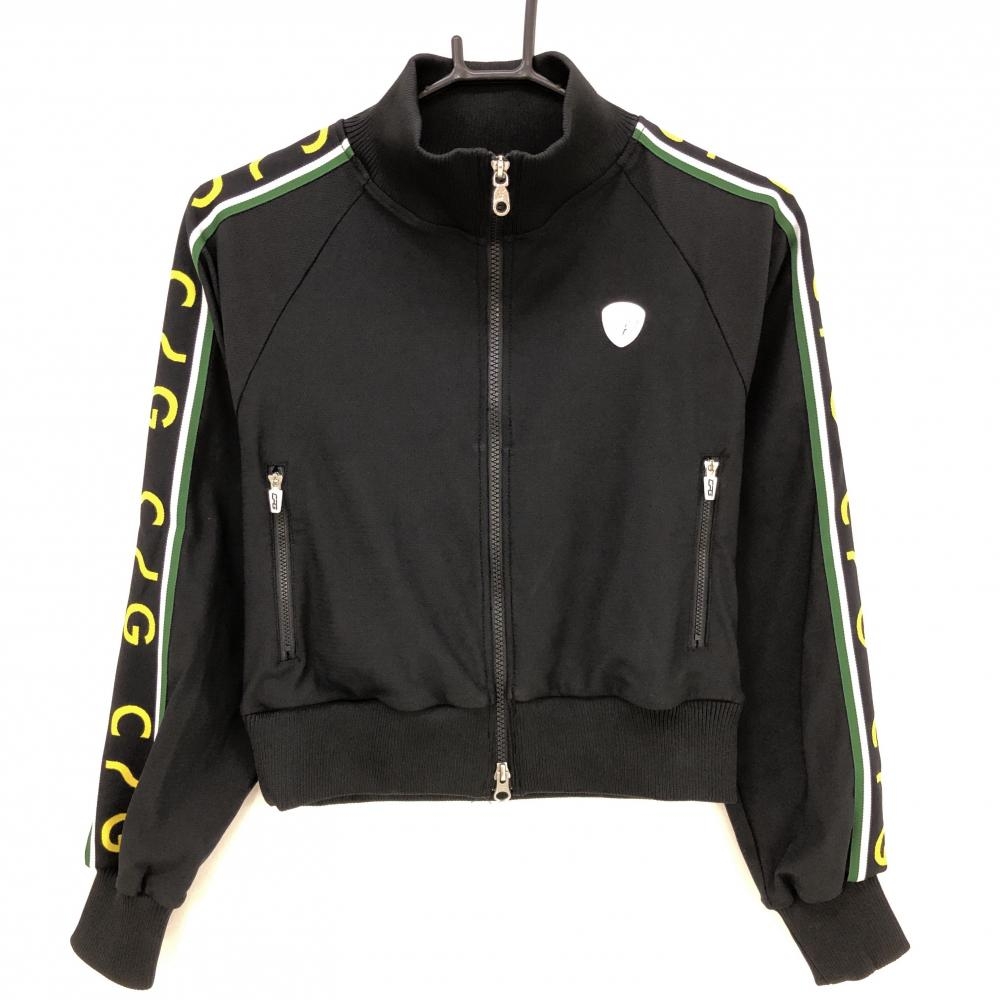 【新品】CPG ジャケットブルゾン 黒×イエロー メッシュ調 袖ロゴライン ショート丈 レディース 1(S) ゴルフウェア 2024年モデル CPG