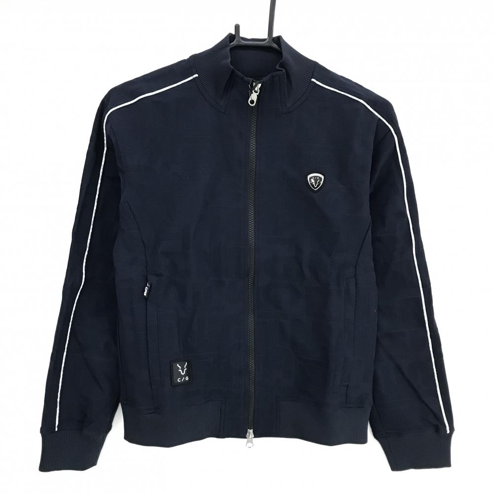 【新品】CPG ジャケットブルゾン ネイビー 英字地模様 肩・袖ロゴライン 立体ロゴ レディース 2(M) ゴルフウェア 2024年モデル CPG