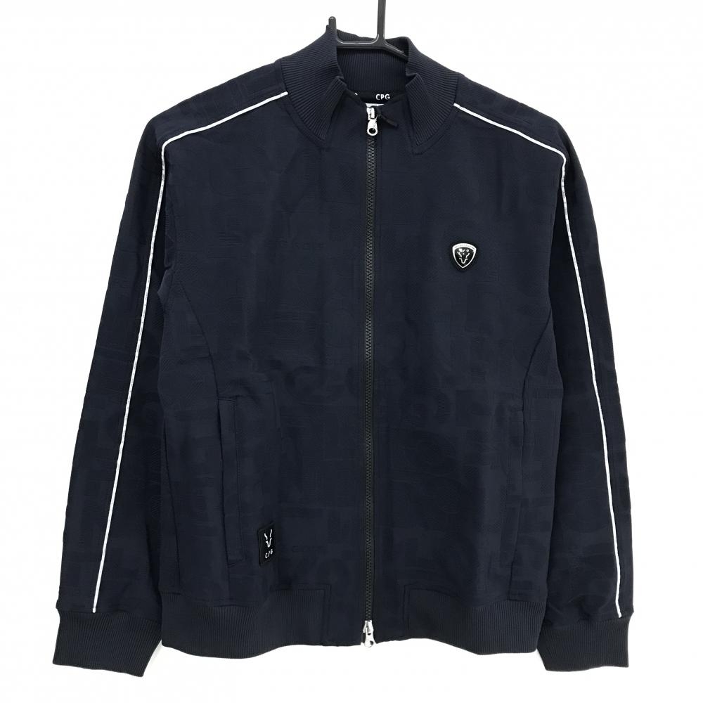 【新品】CPG ジャケットブルゾン ネイビー 英字地模様 肩・袖ロゴライン 立体ロゴ レディース 3(L) ゴルフウェア 2024年モデル CPG