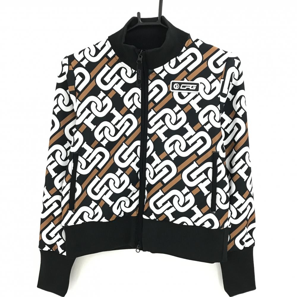 【新品】CPG ジャケットブルゾン 黒×白×ブラウン 総柄 裏地メッシュ レディース 2(M) ゴルフウェア CPG