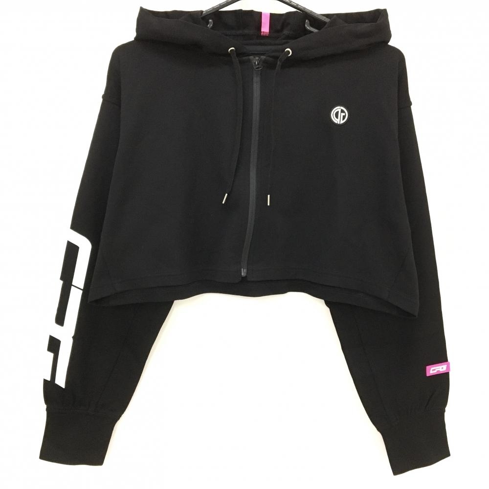 【新品】CPG ジップパーカー 黒×白×ピンク ショート丈 ロゴプリント レディース 4(XL) ゴルフウェア CPG