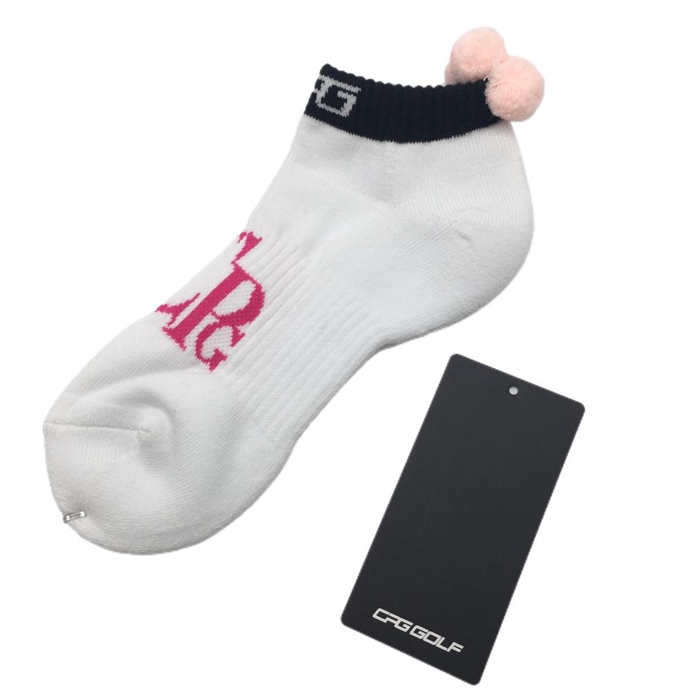 【未使用品】CPG アンクルソックス 白×ピンク ボンボン付き レディース ONE ゴルフウェア 2023年モデル CPG