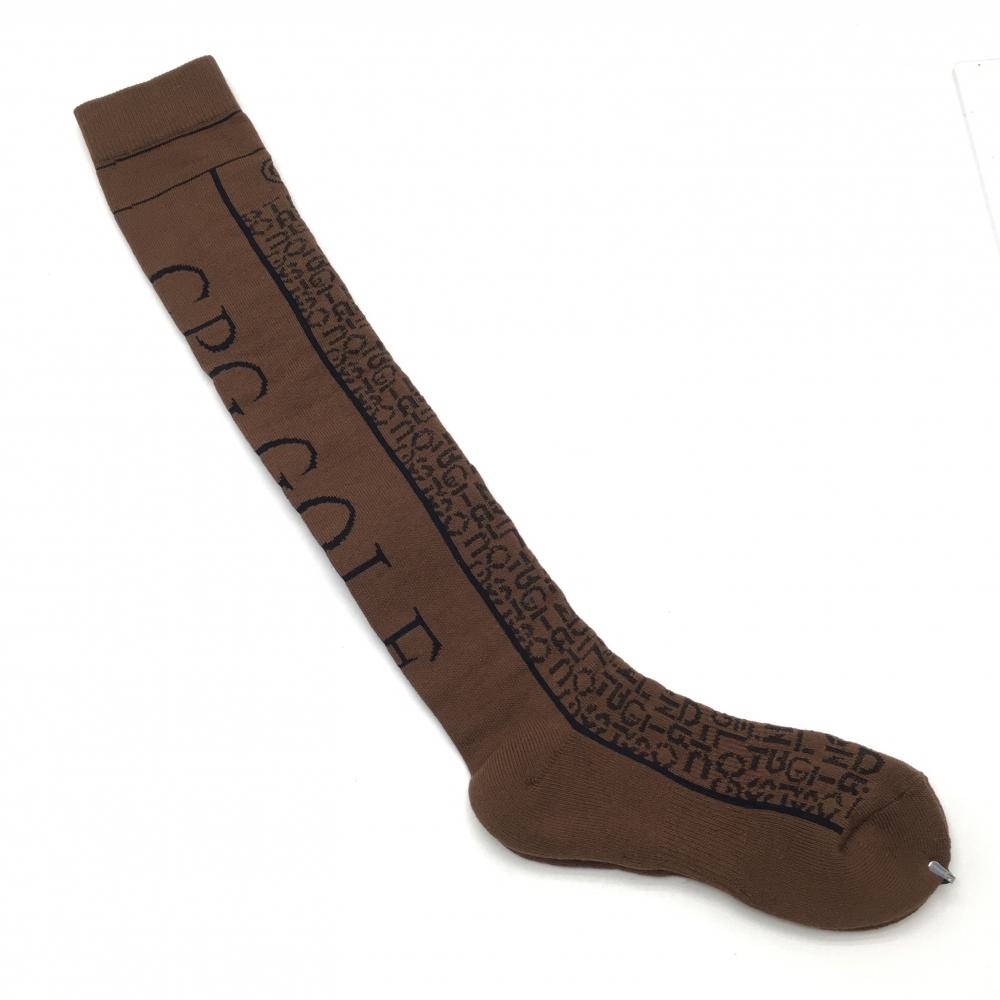 【未使用品】CPG ニーハイソックス ブラウン×黒 前英字総柄 紙タグ付 レディース ONE ゴルフウェア CPG