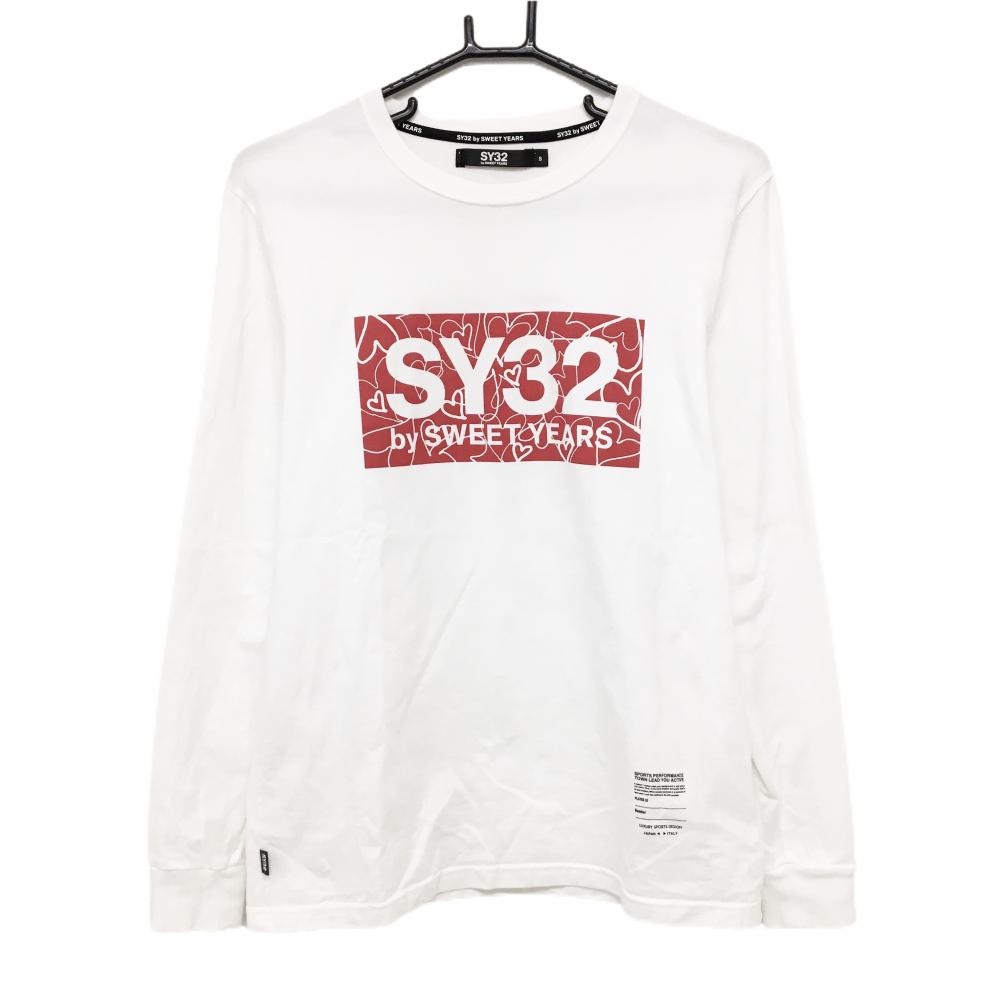 【美品】SY32 長袖Tシャツ 白×レッド フロントロゴ ハート メンズ S ゴルフウェア SY32 BY SWEET YEARS