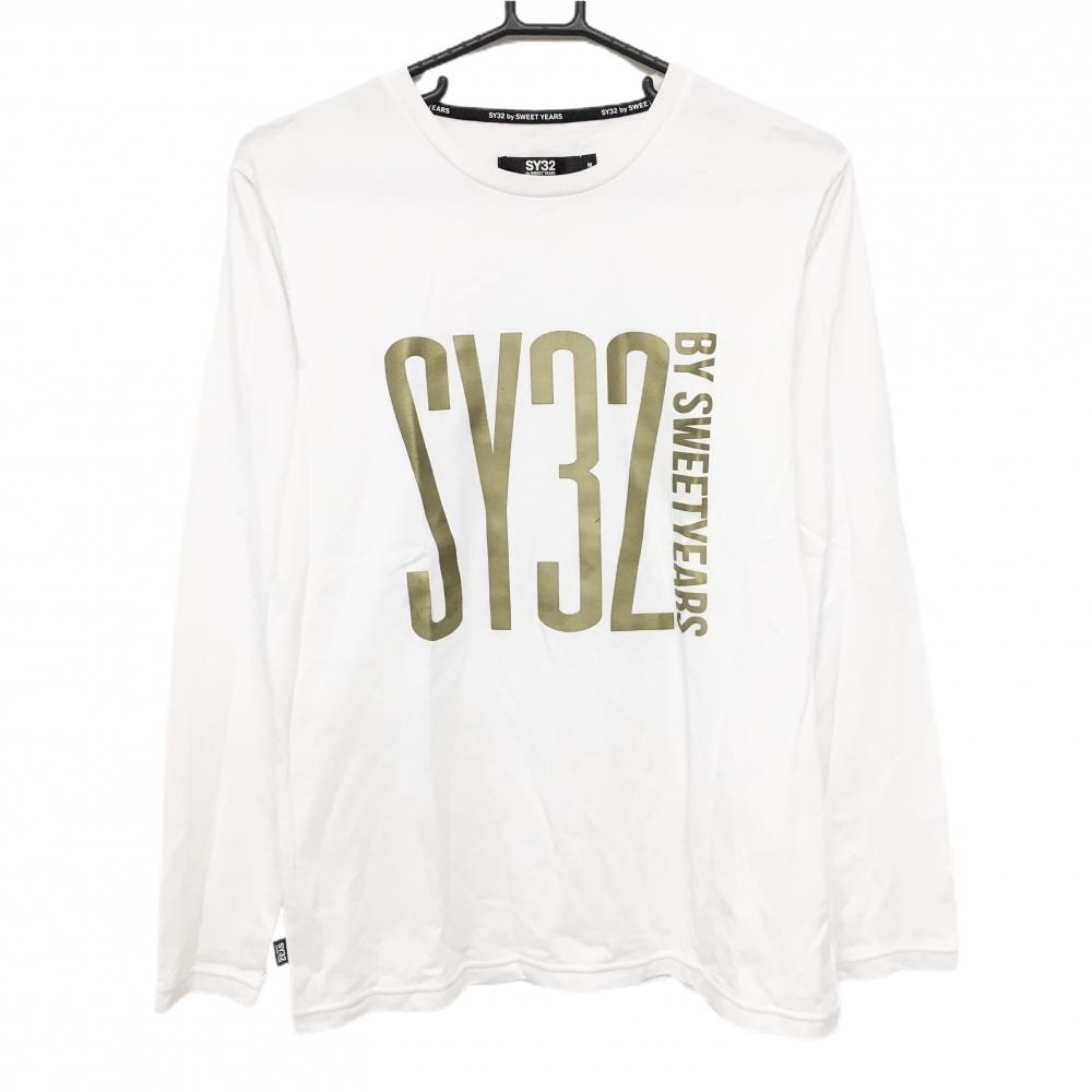【美品】SY32 長袖Tシャツ 白×ゴールド フロントロゴ ストレッチ  メンズ M ゴルフウェア SY32 BY SWEET YEARS