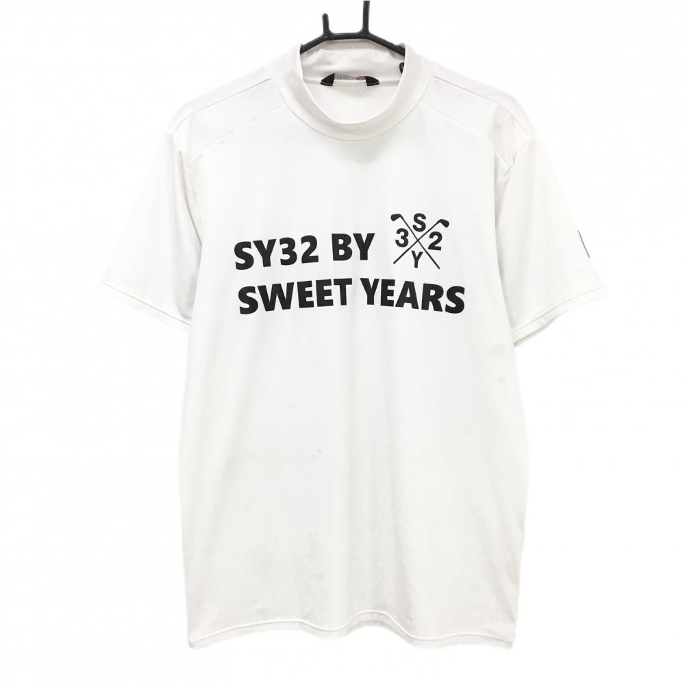 SY32 半袖ハイネックシャツ 白×黒 フロントロゴ メンズ L ゴルフウェア SY32 BY SWEET YEARS
