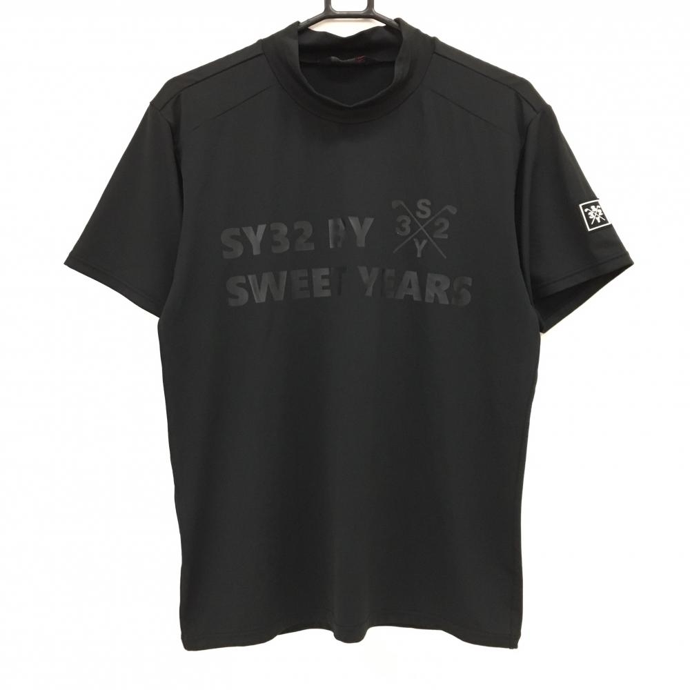 【超美品】SY32 半袖ハイネックシャツ 黒 ロゴプリント スクエアワッペン メンズ M ゴルフウェア SY32 BY SWEET YEARS