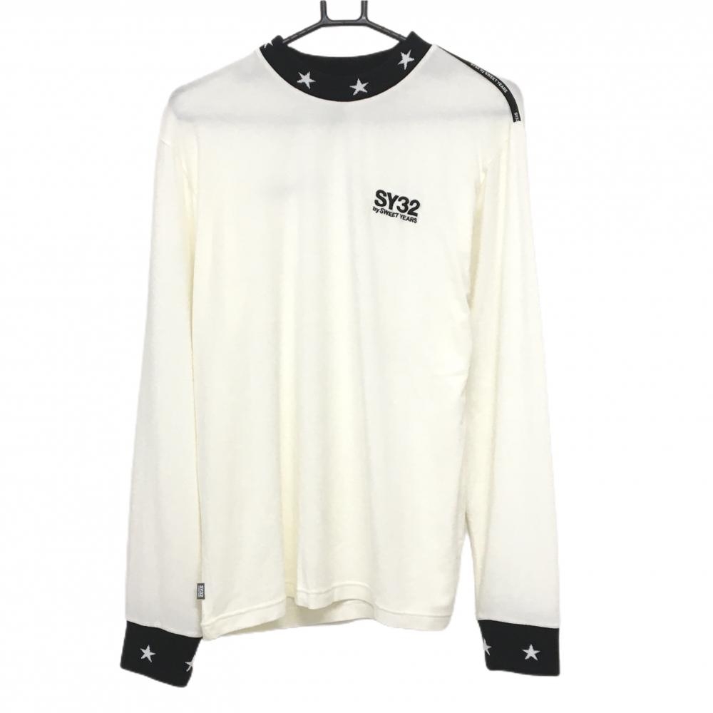 【超美品】SY32 長袖ハイネックシャツ 白×黒 ネック星 表微起毛  メンズ L ゴルフウェア SY32 BY SWEET YEARS
