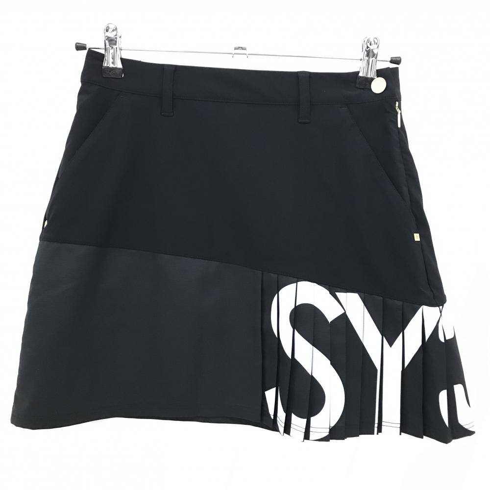 【超美品】SY32 スカート 黒×白 サイド裾プリーツ 前面裏地付  レディース S ゴルフウェア SY32 BY SWEET YEARS