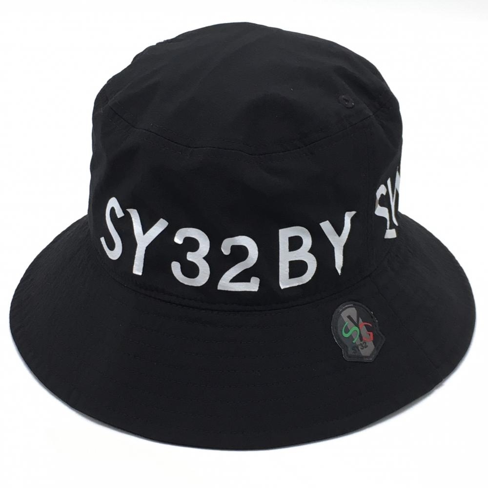 SY32 バケットハット 黒×白 ビッグロゴ白 ワッペン   ゴルフウェア SY32 BY SWEET YEARS