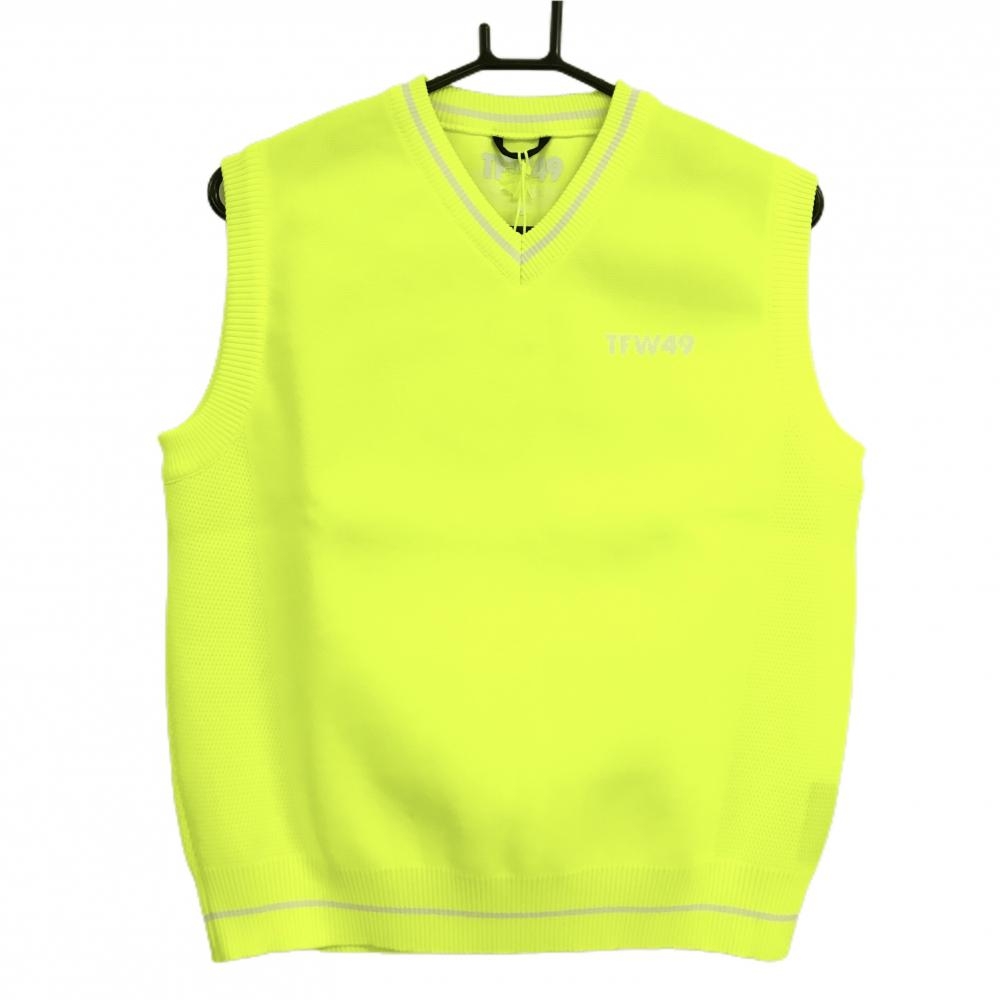 【未使用品】TFW49 ニットベスト 蛍光イエロー バックロゴ サイドメッシュ調  メンズ L ゴルフウェア TFW49