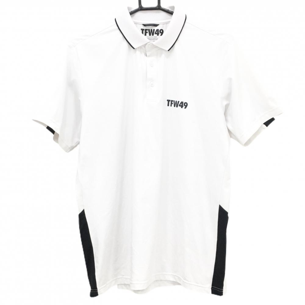 TFW49 半袖ポロシャツ 白 ロゴ黒 襟ニット  メンズ M ゴルフウェア TFW49
