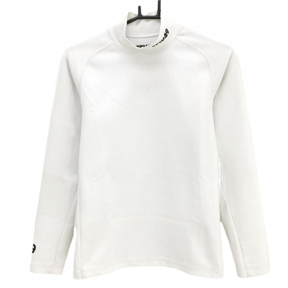 TFW49 長袖ハイネックシャツ 白 ネックロゴ 後ろ身頃裏起毛 ストレッチ メンズ S ゴルフウェア TFW49