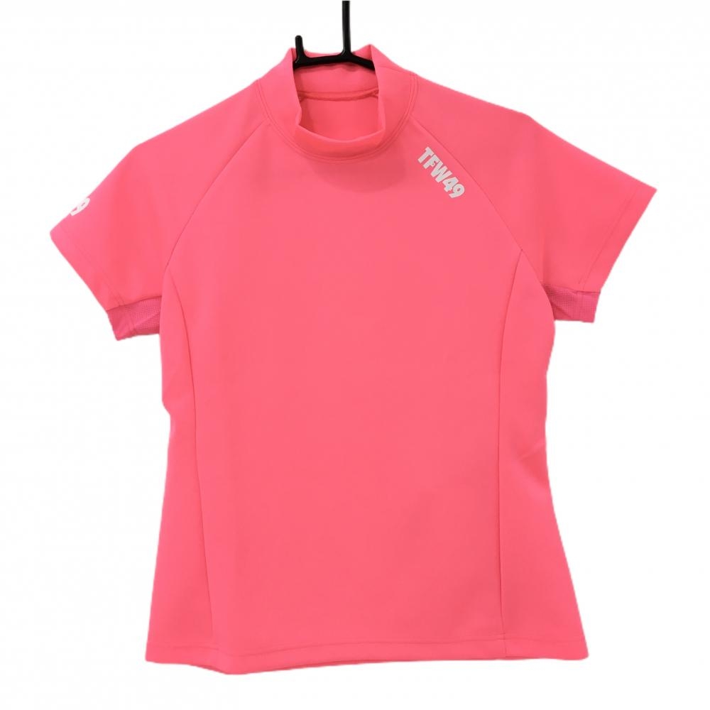 【未使用品】TFW49 半袖ハイネックシャツ 蛍光ピンク バックロゴ DRI-FIT ストレッチ レディース L ゴルフウェア TFW49