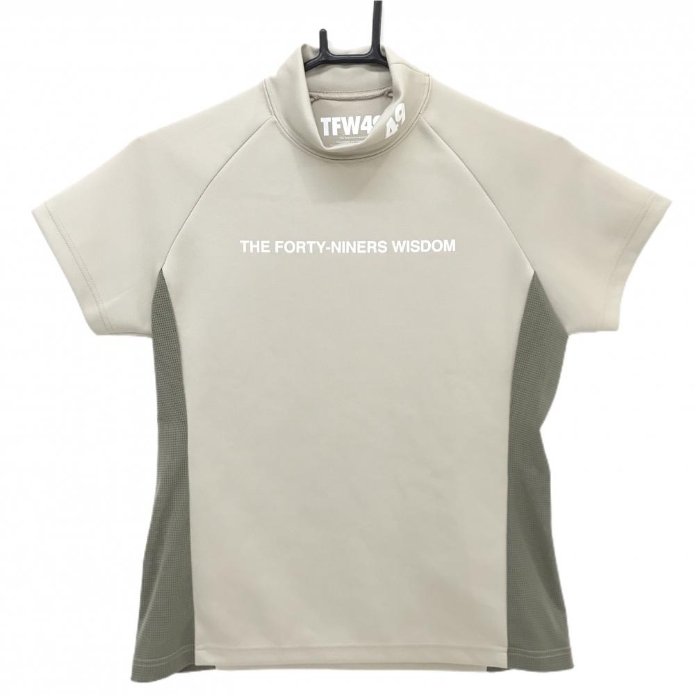 【超美品】TFW49 半袖ハイネックシャツ  ベージュ系 サイドメッシュ ネックロゴ レディース S ゴルフウェア 2024年モデル TFW49
