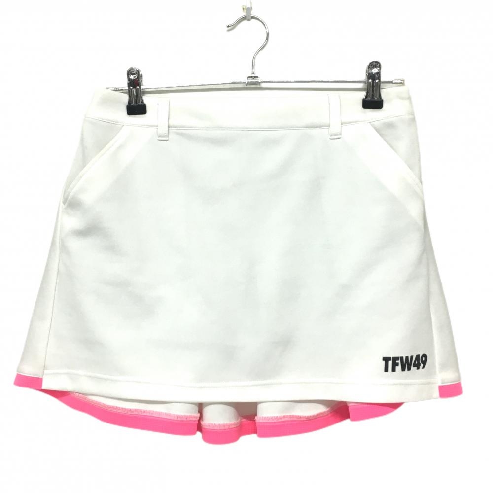【美品】TFW49 スカート 白×蛍光ピンク ストレッチ 内側インナーパンツ レディース M ゴルフウェア TFW49