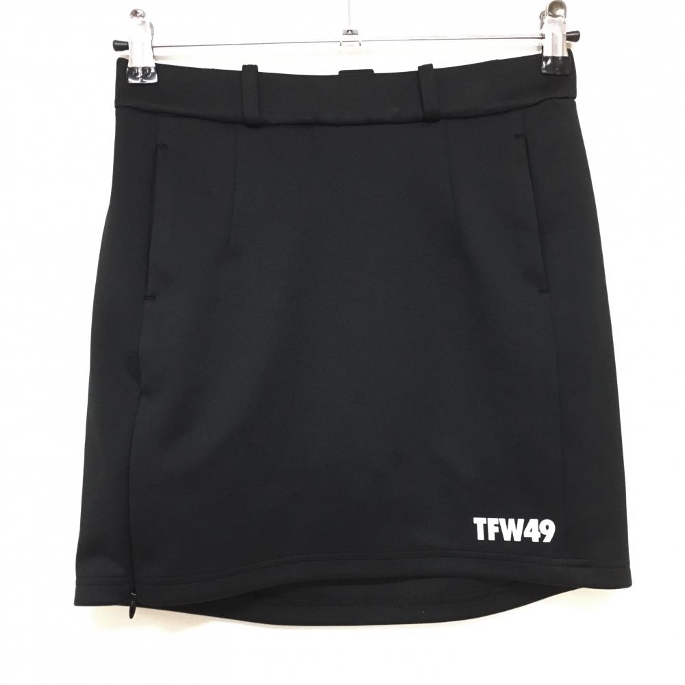【美品】TFW49 スカート 黒 内側インナーパンツ 裾ロゴ ストレッチ レディース S ゴルフウェア TFW49