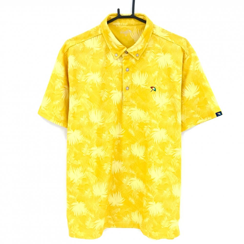 【超美品】アーノルドパーマーゴルフ 半袖ポロシャツ イエロー リーフ柄 ボタンダウン メンズ XO ゴルフウェア Arnold Palmer