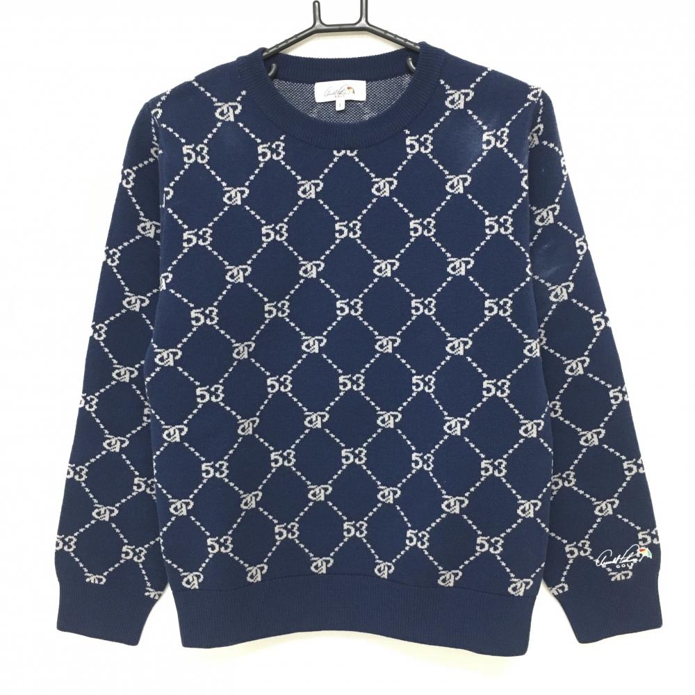 アーノルドパーマーゴルフ セーター ネイビー×グレー 総柄 ニット  レディース L ゴルフウェア Arnold Palmer