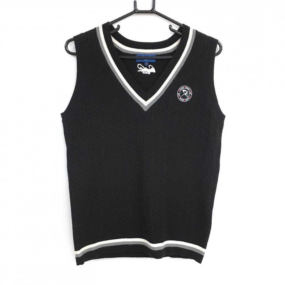 【超美品】アーノルドパーマー ニットベスト 黒×白 ケーブル編み Vネック  レディース O ゴルフウェア Arnold Palmer