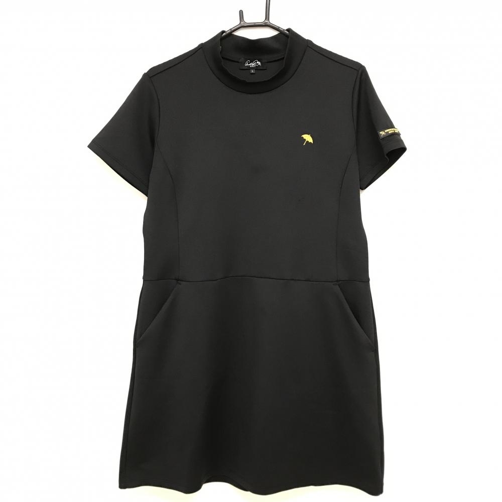 【超美品】アーノルドパーマーゴルフ 半袖ハイネックワンピース 黒 ロゴ刺しゅう  レディース L ゴルフウェア Arnold Palmer
