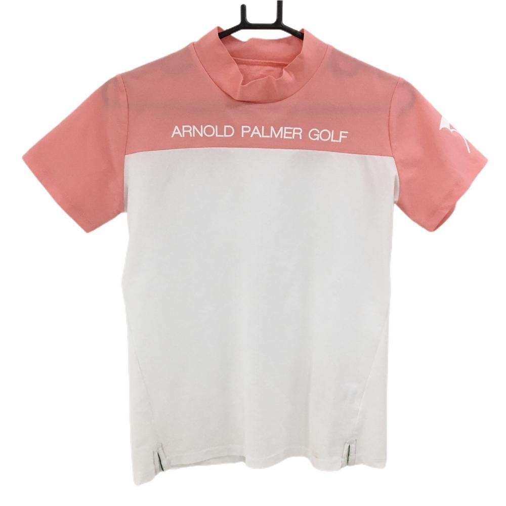 アーノルドパーマーゴルフ 半袖ハイネックシャツ 白×ピンク バイカラー ロゴプリント レディース M ゴルフウェア Arnold Palmer