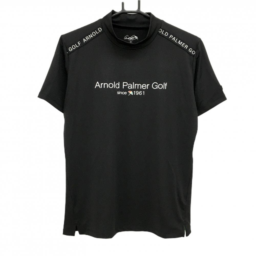 【超美品】アーノルドパーマー 半袖ハイネックシャツ 黒 肩ライン フロントロゴ レディース O ゴルフウェア Arnold Palmer