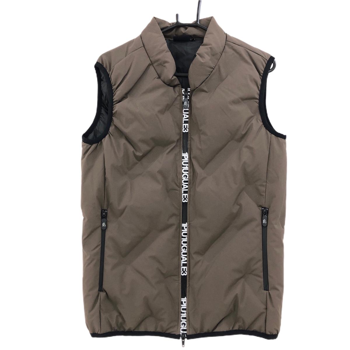 【美品】ウノピゥウノウグァーレトレゴルフ ダウンベスト ブラウン ジップロゴ ナイロン混 メンズ V(L) ゴルフウェア 1PIU1UGUALE3 