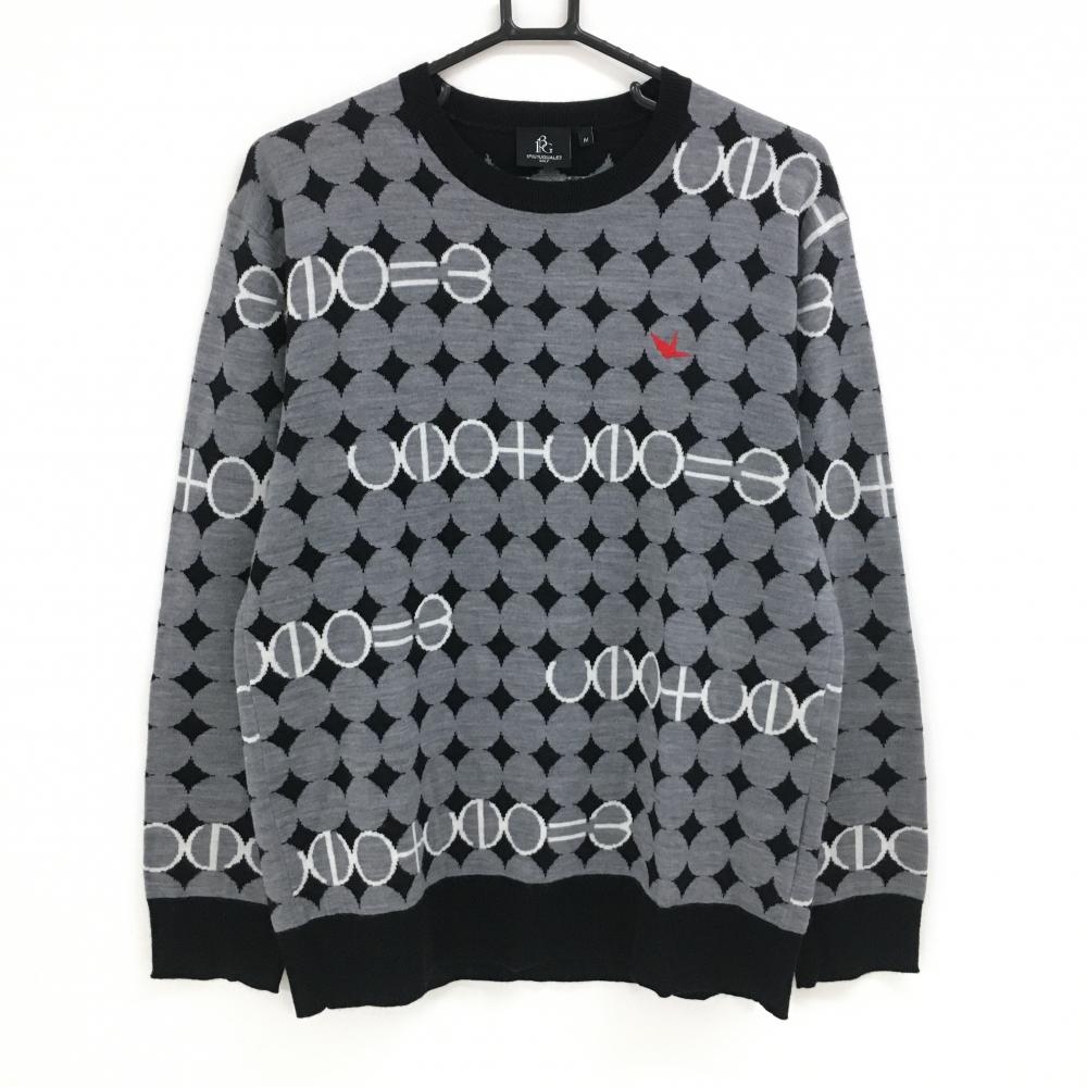 【超美品】ウノピゥウノウグァーレトレゴルフ セーター 黒×グレー ドット ウール混  メンズ IV(Ｍ) ゴルフウェア 1PIU1UGUALE3 