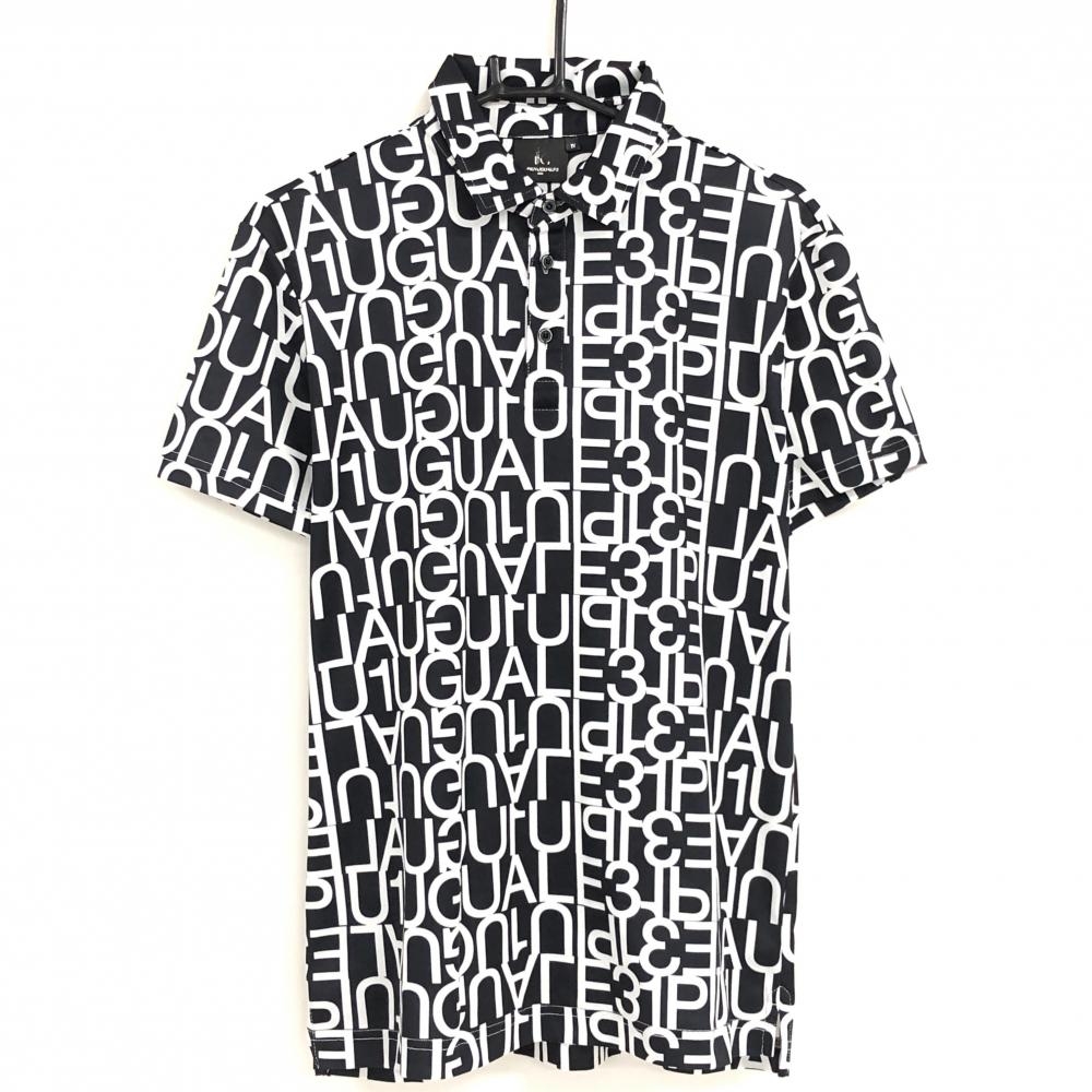 【美品】ウノピゥウノウグァーレトレゴルフ 半袖ポロシャツ 黒×白 ロゴ総柄  メンズ IV(M) ゴルフウェア 1PIU1UGUALE3 