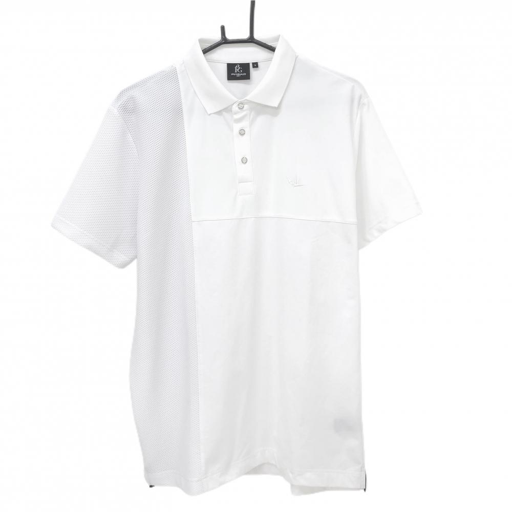 【超美品】ウノピゥウノウグァーレトレゴルフ 半袖ポロシャツ 白 メッシュ切替 ロゴ刺しゅう メンズ V(L) ゴルフウェア 1PIU1UGUALE3 