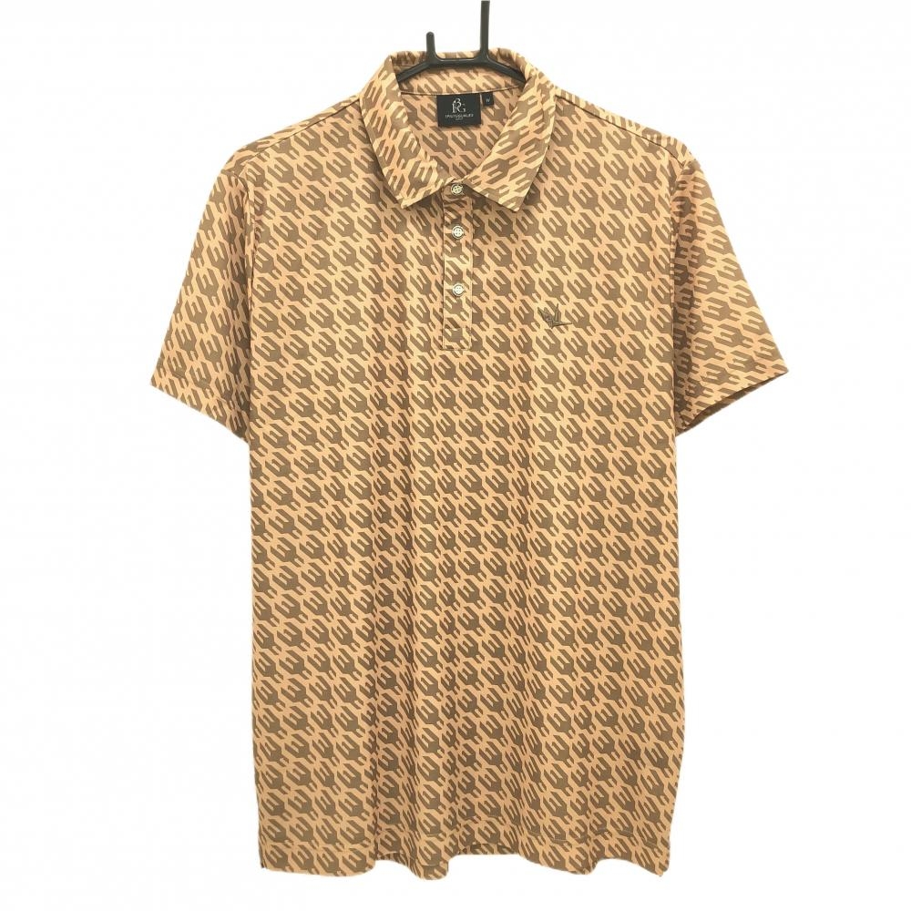 【超美品】ウノピゥウノウグァーレトレゴルフ 半袖ポロシャツ ピンクベージュ×グレージュ 総柄 メンズ IV(M) ゴルフウェア 1PIU1UGUALE3 