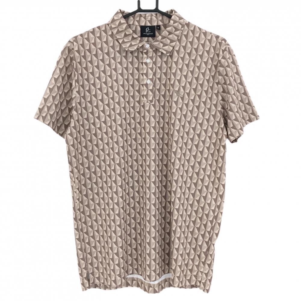 【超美品】ウノピゥウノウグァーレトレゴルフ 半袖ポロシャツ ライトブラウン×グレージュ 総柄 メンズ IV(M) ゴルフウェア 1PIU1UGUALE3 