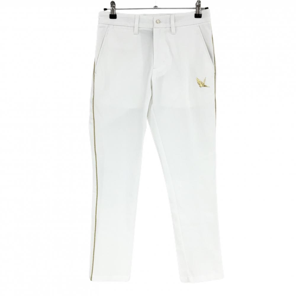 【超美品】ウノピゥウノウグァーレトレゴルフ パンツ 白×ゴールド ストレッチ ロゴ サイドライン  メンズ III ゴルフウェア 1PIU1UGUALE3 