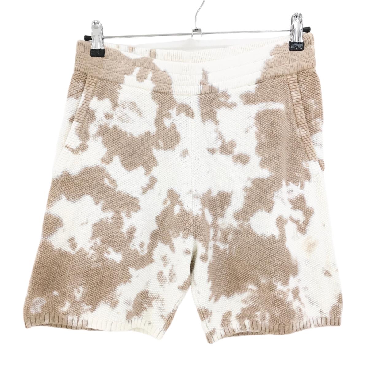 【美品】ウノピゥウノウグァーレトレ ニットハーフパンツ 白×ベージュ 総柄 ウエストゴム メンズ IV(M) ゴルフウェア 1PIU1UGUALE3