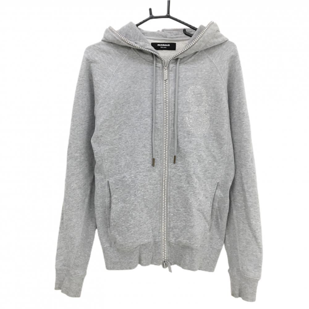 【美品】ウノピゥウノウグァーレトレリラックス ジップパーカー 杢グレー ラインストーン  メンズ M ゴルフウェア 1PIU1UGUALE3 
