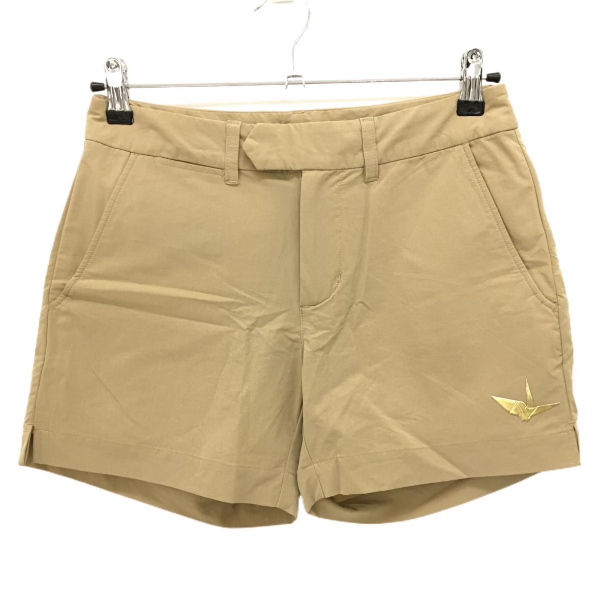 【美品】ウノピゥウノウグァーレトレ ショートパンツ ライトブラウン ロゴゴールド ロゴ色はがれ、内側毛羽立ち レディース  ゴルフウェア 1PIU1UGUALE3 